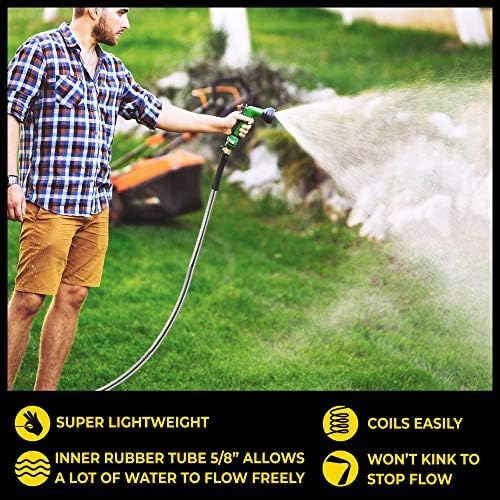 BIONIC STEEL PRO Metal Garden Hose 50 Ft with Nozzle, 304 Stainless Steel Water Hose, 50 Ft Garden
