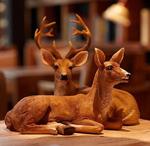 JHVYF Adorable Deer Statue Decor for Garden Yard Buck & Doe Lying Outdoor Sculptures for Home Decor
