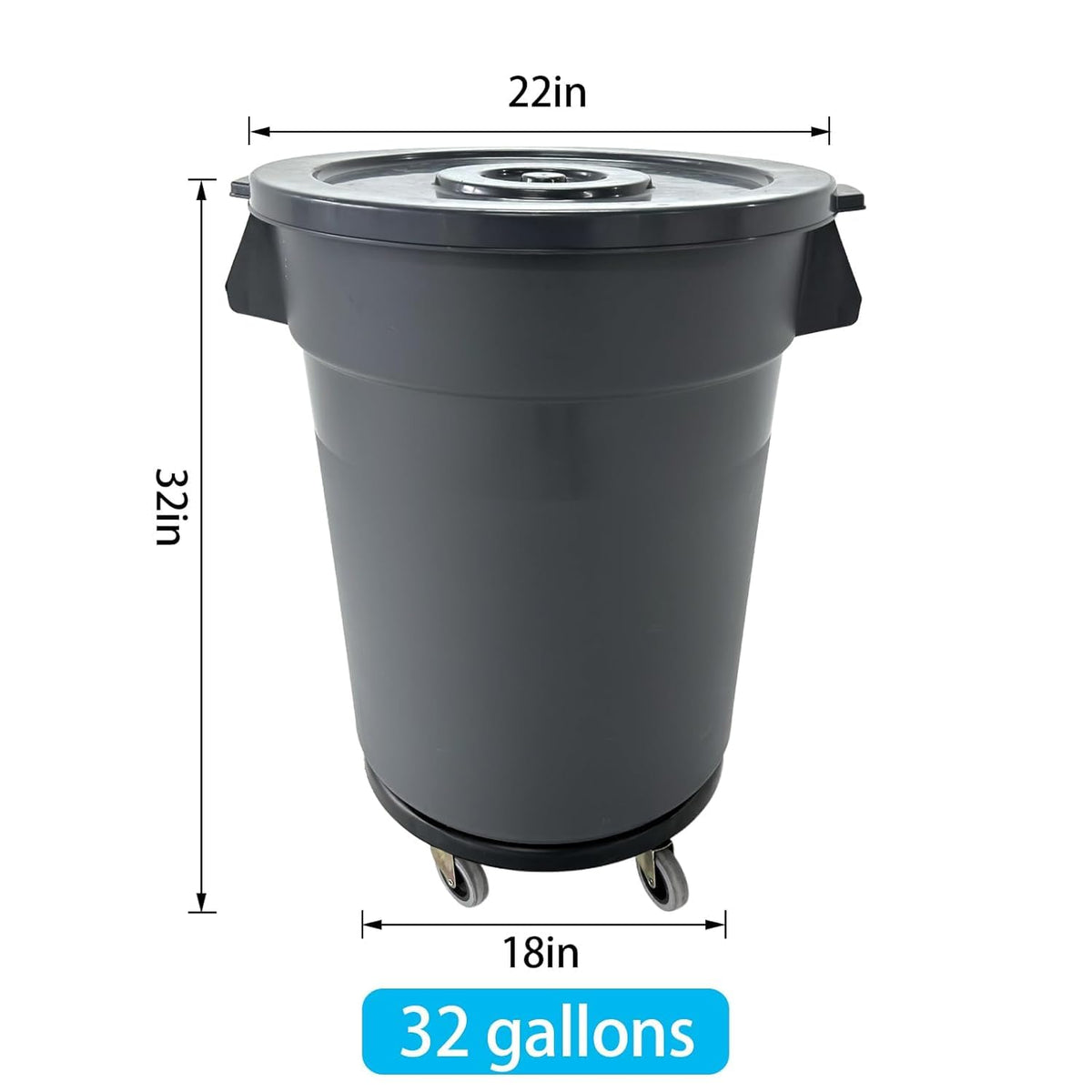 32 Gallon Outdoor Trash Can, Outdoor Trash Can with Lid and Wheels, Commercial Trash Cans Suitable