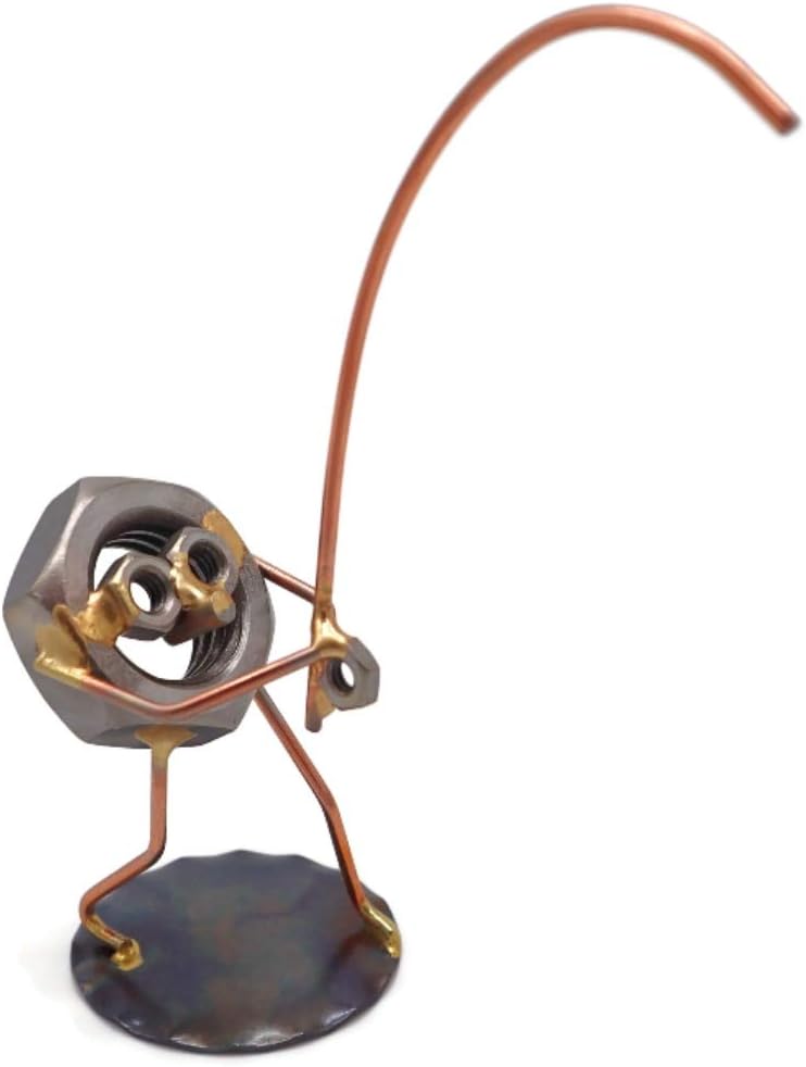 Fishing Nut Collectible Handmade Metal Art Figurine, Desk Accessories, Trophy, Boss Gift, Home