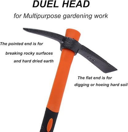 Mattock Hoe Pick Axe with Heavy Duty Forged Adze and Ergonomic Non-Slip Handle 15-inch for