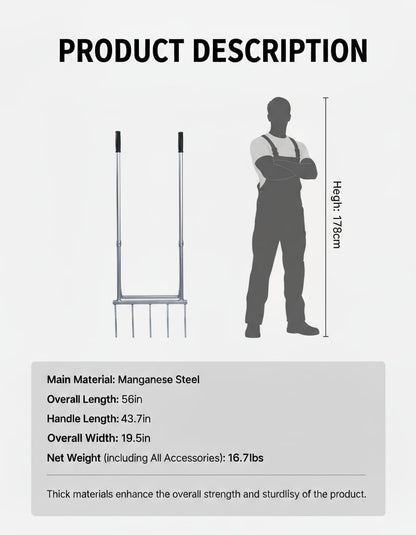 5-Tine Broad Fork Heavy Duty Garden Fork Built Tough for Lasting Durability Loosen and Aerate Clay
