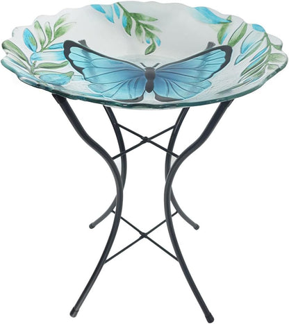Briarwood Lane Glass Blue Butterfly Bird Bath
