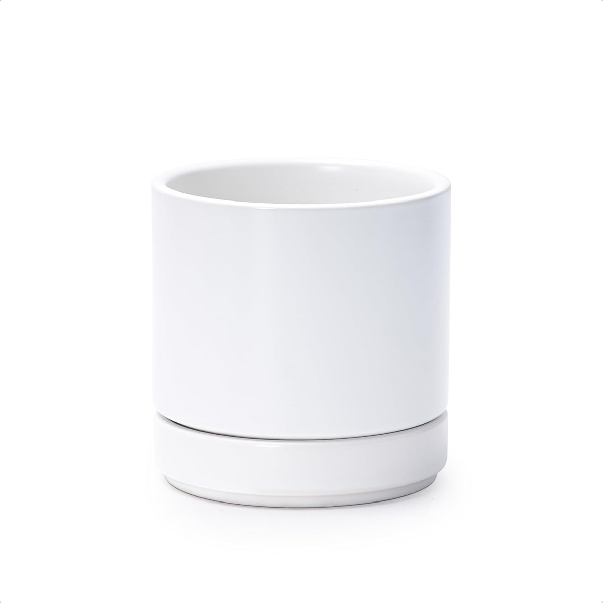 D'vine Dev 4.7 Inch Ceramic Planter Pot with Drainage Hole and Saucer, Indoor Cylinder Round