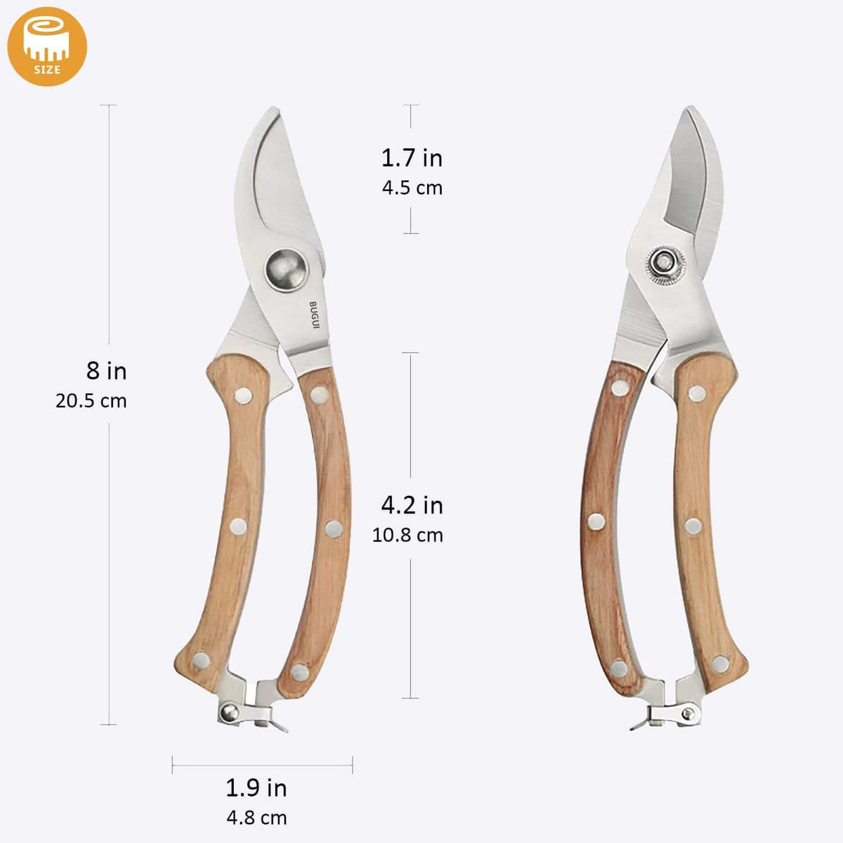 BUGUI Wood Handle Pruning Shears, SK-5 Steel Blade, 1-inch Cutting Capacity, Sharp, Well Designed