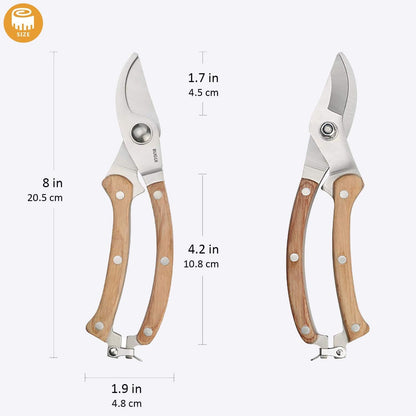 BUGUI Wood Handle Pruning Shears, SK-5 Steel Blade, 1-inch Cutting Capacity, Sharp, Well Designed