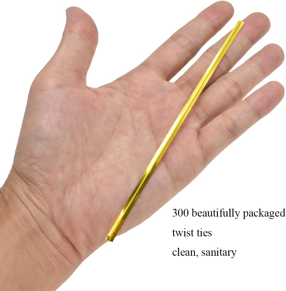 HAHIYO 300Pcs 6inches Gold Metal Twist Ties Bread Candy Coffee Bag Ties Plant Garden Twist Ties for