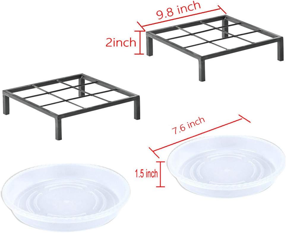 9.8" Metal Heavy Duty Potted Plant Stand Flower Pot Holder with Saucer Indoor Outdoor Rustproof