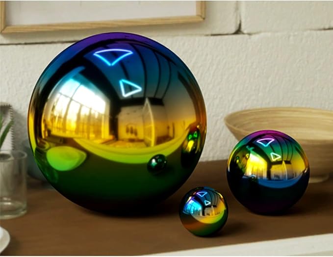 6 inch Diameter Gazing Ball,Rainbow Stainless Steel Polished Reflective Smooth Garden Sphere Globe
