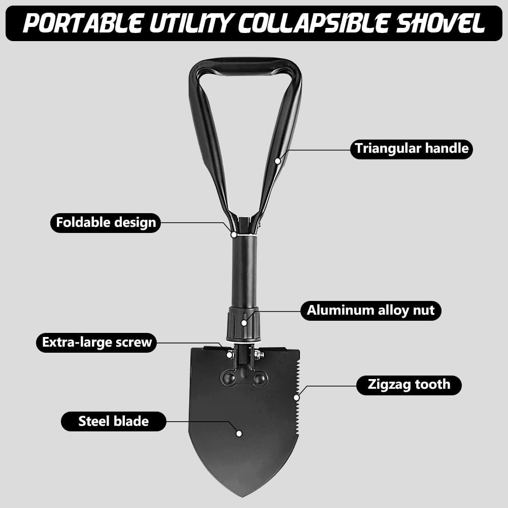 Camping Shovel, 18.5'' Lightweight Digging Shovel Portable Ergonomic High Carbon Steel Folding