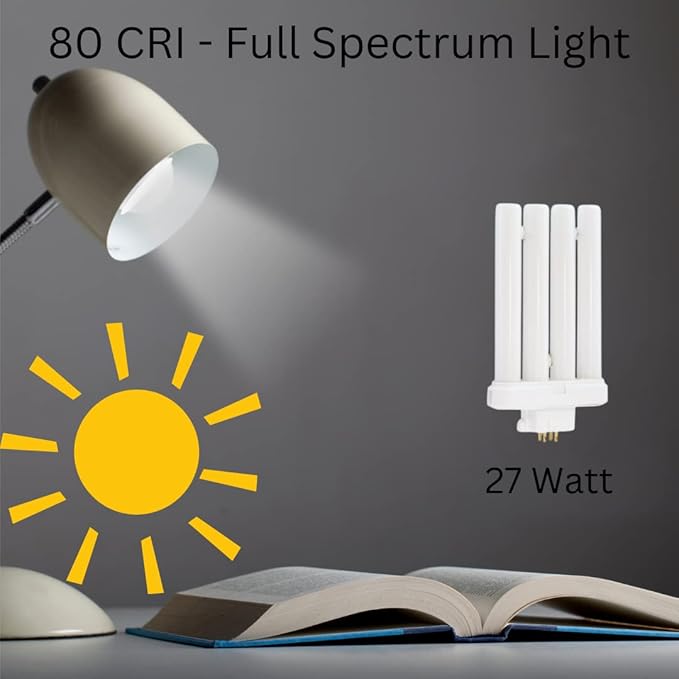 27W Daylight FML Light Bulb | 4-Pin Quad Base | Compatible Replacement for FLC27D FLF27D | Pure
