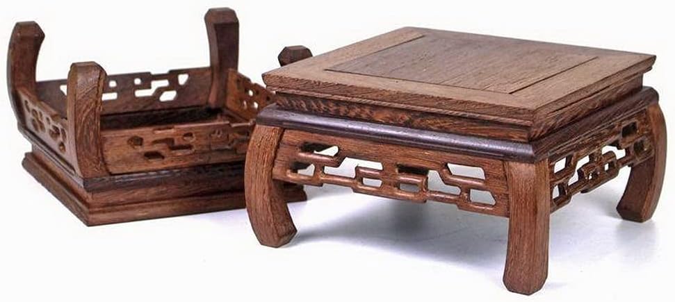 GOLDY&WENDY Oriental Furniture Rosewood Solid Wood Pedestal Square Carved Wooden Display Stand