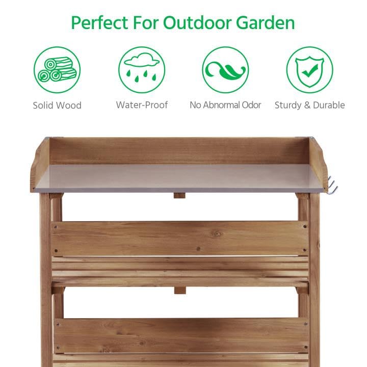 Yaheetech Potting Bench Outdoor Console Table w/3-Tier Storage,Brown