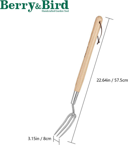 Berry&Bird Gardening Hand Fork, 22.6 Inches Long Handled Stainless Steel Weed Fork, Traditional