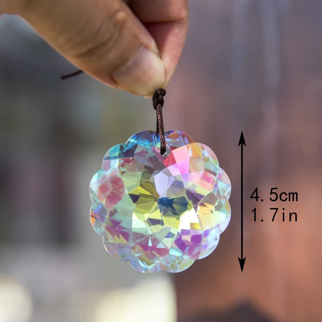 HDCRYSTALGIFTS Set 2 AB Color Crystal Suncatcher Datura Shaped Pendant Rainbow Feng Shui Hanging