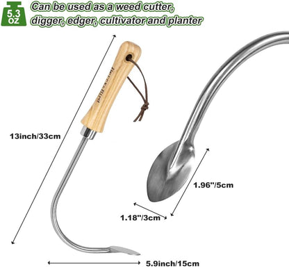 Berry&Bird Weed Puller, Crack Weeder Cultivator Garden Hand Tool, Durable Curved Head Hook & Wooden