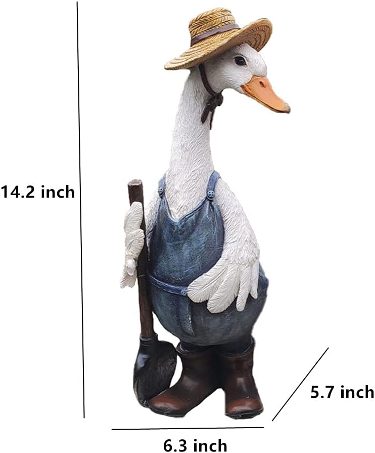 iRonrain Garden Statues Gardener Couple Duck, Indoor Outdoor Decorations Cute Ducks Art Décor Goose