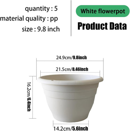 Plant Pots Set of 5, 10" Outside Diameter Flower Pots, 8.5" Inner Diameter Plant Planters with