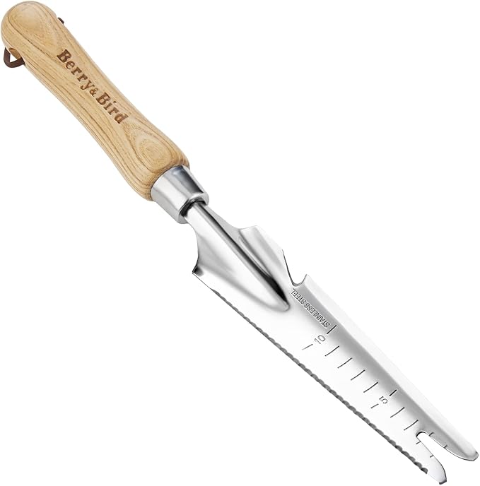 Berry&Bird Garden Hand Weeding Trowel, Stainless Steel Weeder Tool for Gardening with Wooden