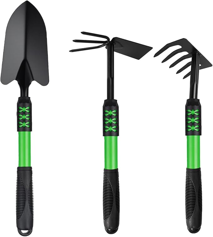 Garden Tool Set, 3Pack Gardening Tools, Stainless Steel Heavy Duty Hand Cultivator, Hoes, Shovel