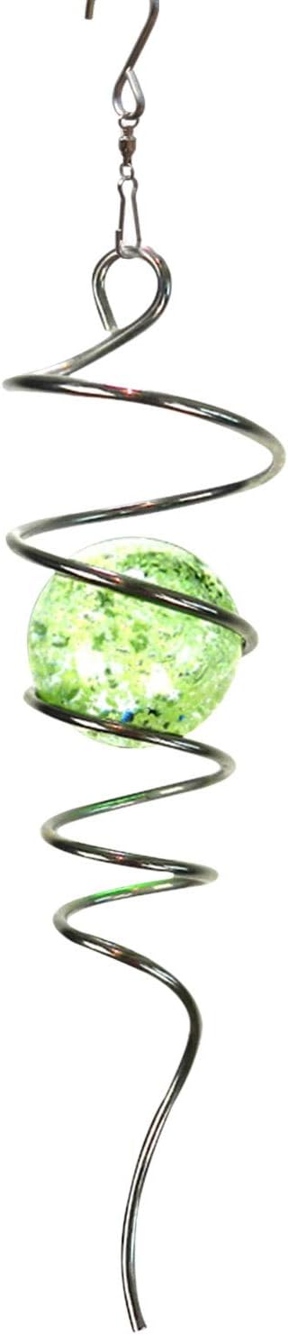 FONMY Gazing Ball Stainless Steel Spiral Tail-Decorative Wind Spinner with Glow Glass Ball, with