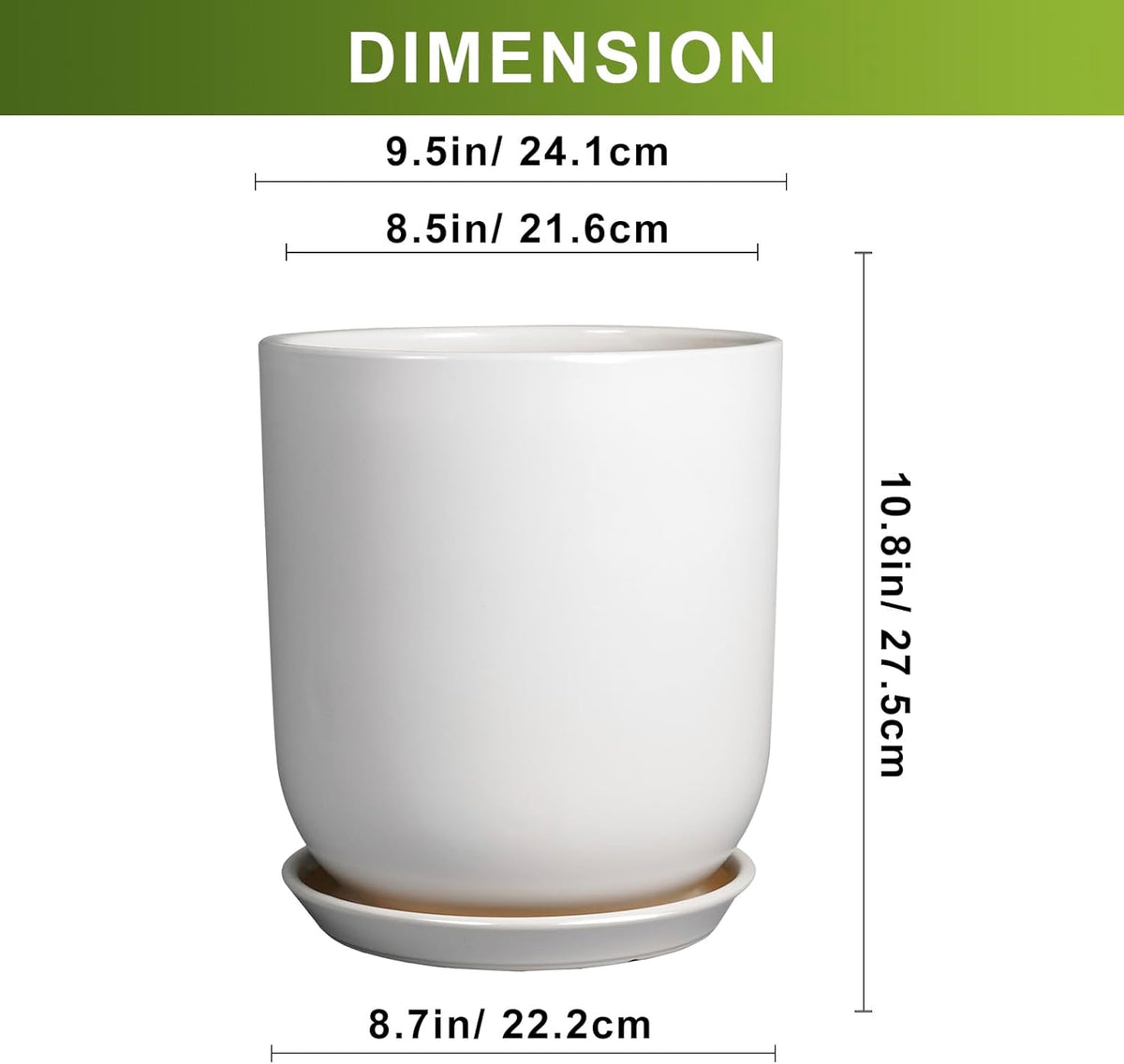 Pots for Plants - 10 Inch Ceramic Plant Pot with Drainage Hole and Saucer Large Planter for Plants