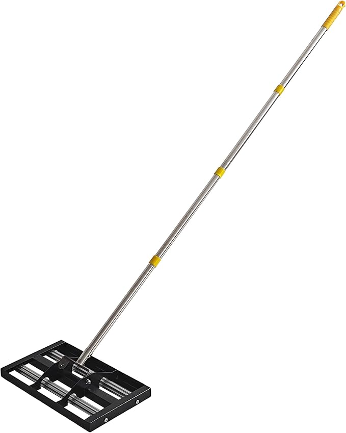 17"x10"Lawn Leveling Rake with Aluminum Rollers, Stainless Steel Yard Lawn Leveler Tool with