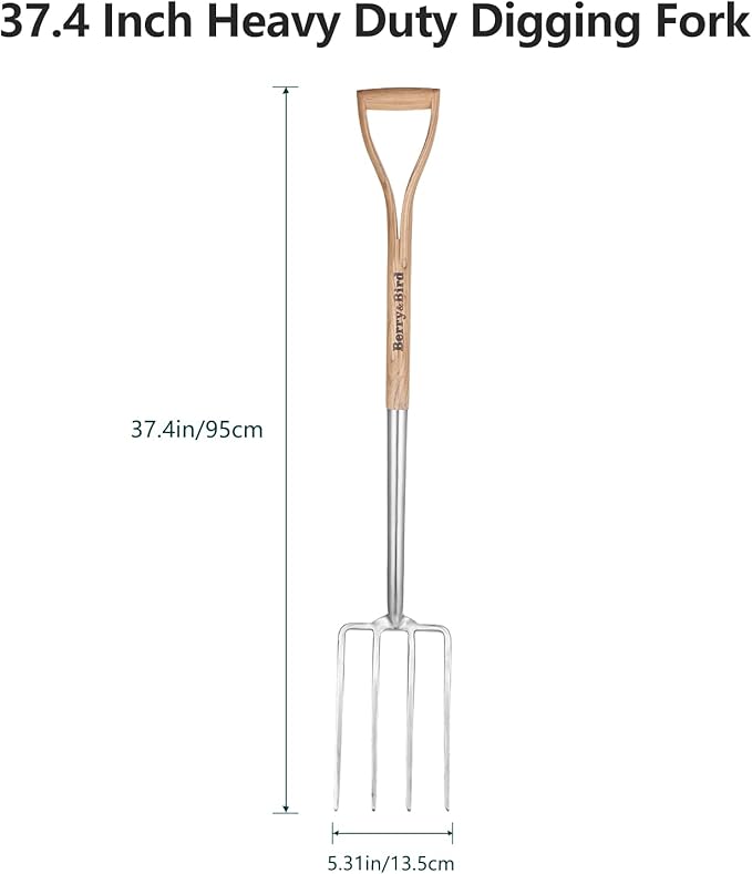 Berry&Bird Garden Digging Fork, 37.4" Stainless Steel Garden Spading Fork with D-Grip Handle