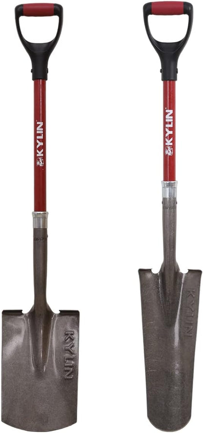 KYLIN 14-Gauge Heavy Duty Shovels Set,2-Piece Fiberglass D-Handle Spade,16” Drain Landscping