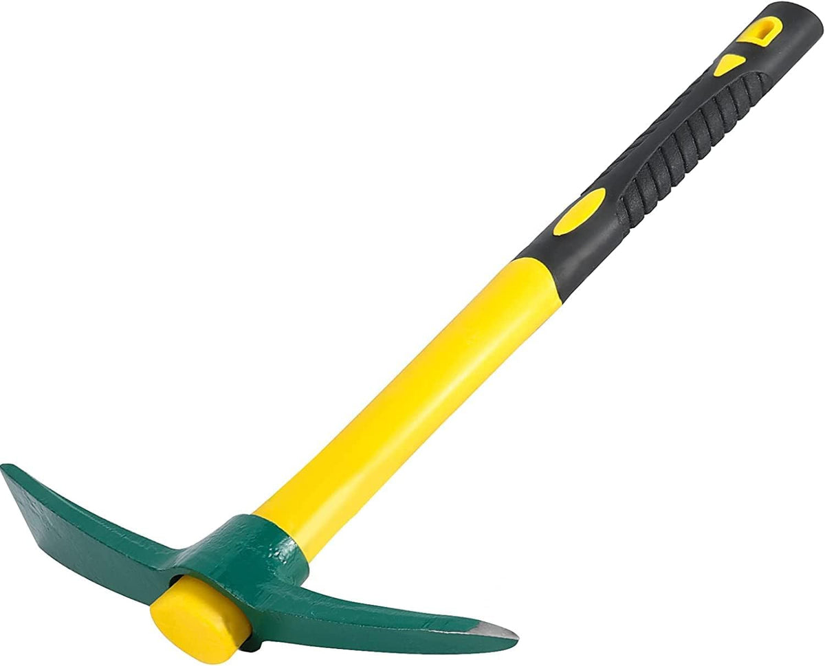 JEUIHAU 15 Inches Pick Mattock Hoe, Forged Adze Hoe with Plastic Coated Fiberglass Handle, 1.5 Lb