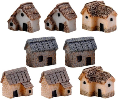 SUPVOX 8Pcs Mini Resin Village House Figurines for DIY Moss Micro Landscape Terrarium Decor Fairy