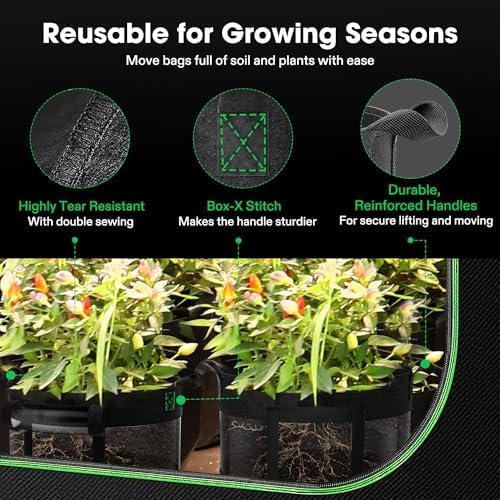 VIVOSUN 3-Pack 10 Gallon Visible Potato Grow Bags, 320G Thick Nonwoven Fabric Pots with Strap