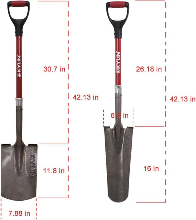 KYLIN 14-Gauge Heavy Duty Shovels Set,2-Piece Fiberglass D-Handle Spade,16” Drain Landscping