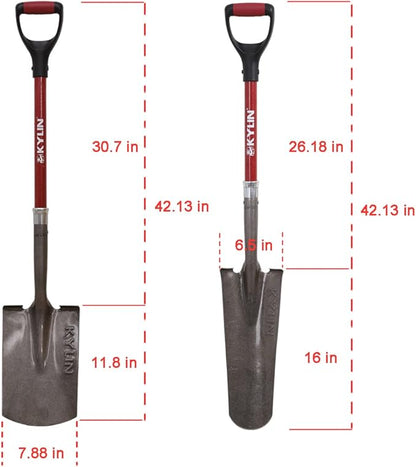 KYLIN 14-Gauge Heavy Duty Shovels Set,2-Piece Fiberglass D-Handle Spade,16” Drain Landscping