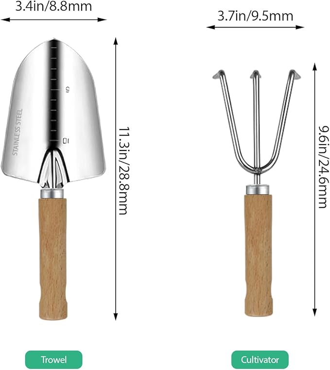 LeMotech Garden Tool Set, 2Pcs Gardening Hand Tools, Stainless Steel Trowel and Cultivator with