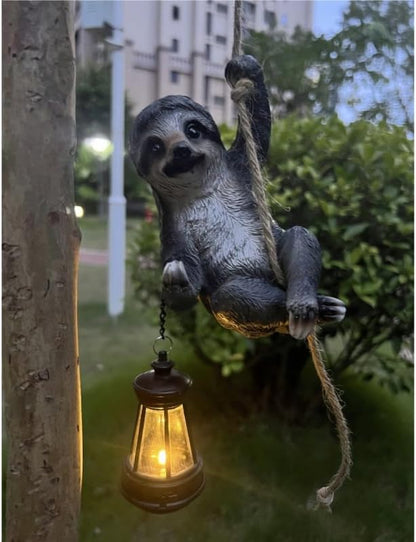 Sloth Garden Decor Cute Wild Animal Outdoor Sculpture Resin Climbing Twine with LED Light