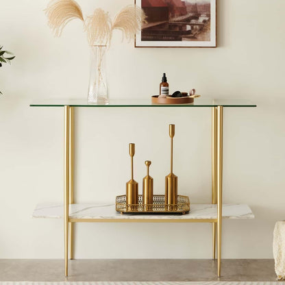 Glass Console Table for Living Room, Foyer & Entrance, 2-Tiers Mid-Century Modern Sofa Table with