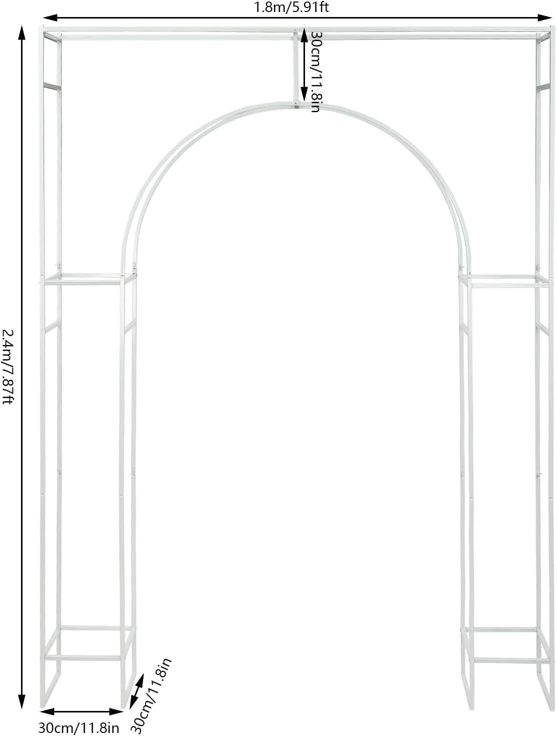 Wedding Arch Backdrop Stand, White Double Square Arch Backdrop Stand for Ceremony, 7.87ft Tall
