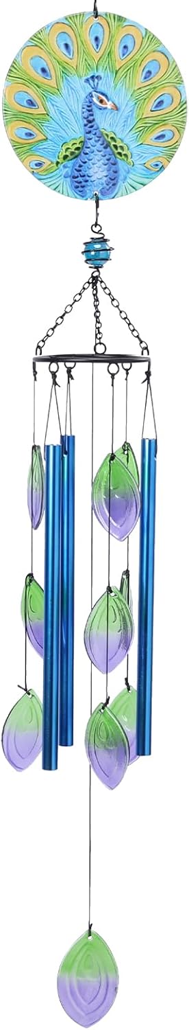 MUMTOP Wind Chimes for Outside-Glass Peacock Wind Chime - Deep Tone Windchimes Outdoors Unique for