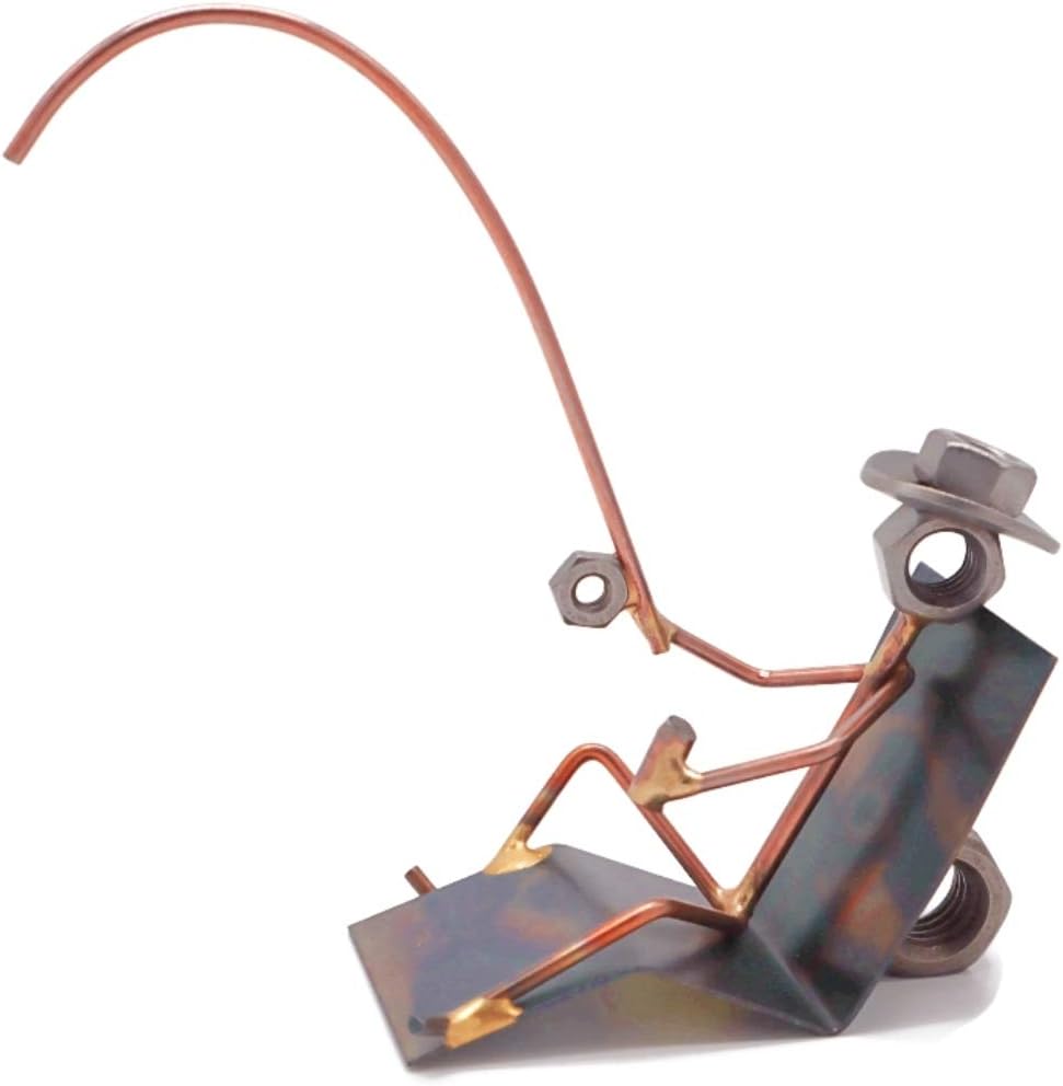 Lazy Fisherman Collectible Handmade Metal Art Figurine, Desk Accessories, Trophy, Boss Gift, Office