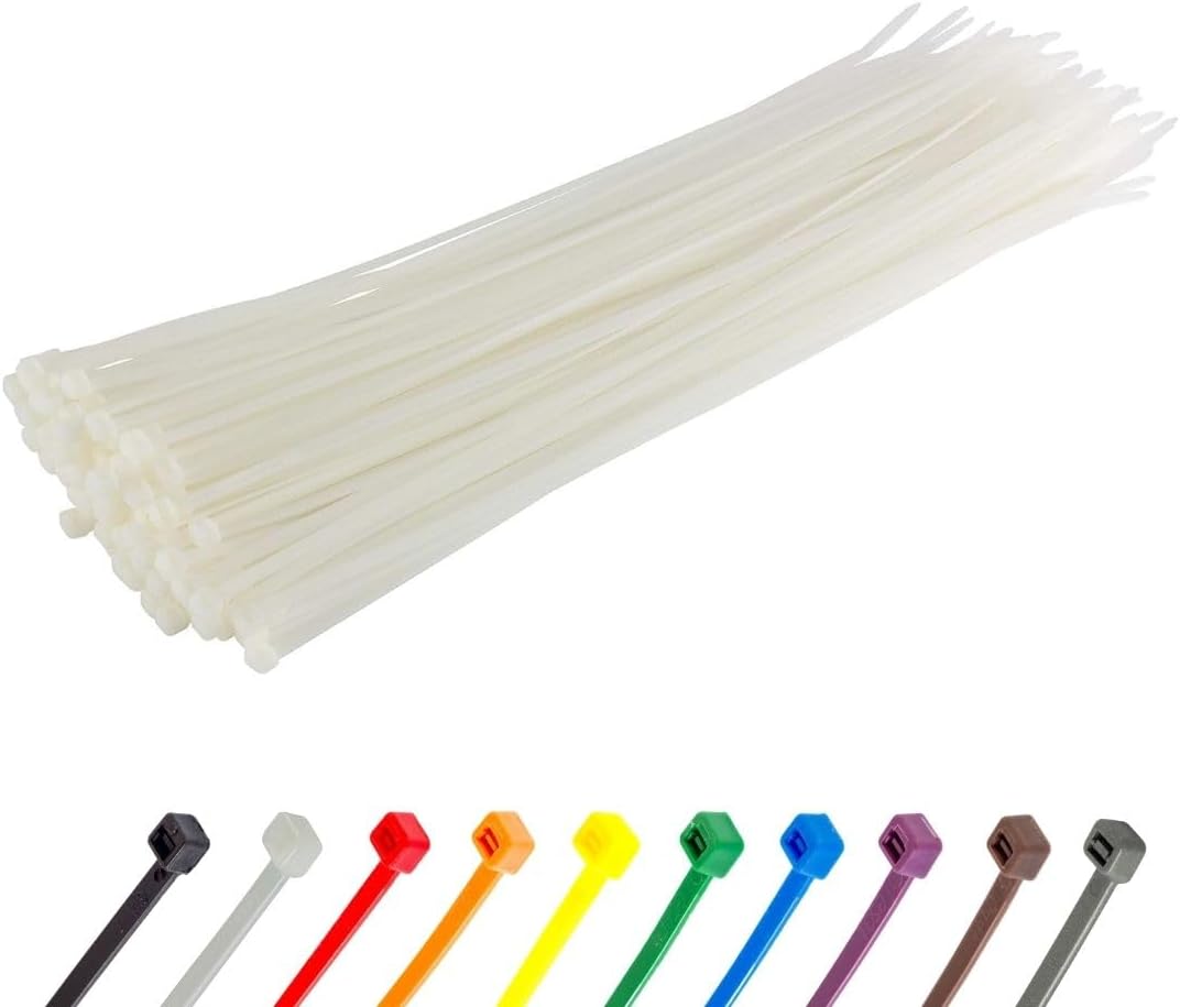 GTSE 10 Inch White/Clear Zip Ties, 100 Pack, 18lb Strength, UV Resistant Long Nylon Cable Ties