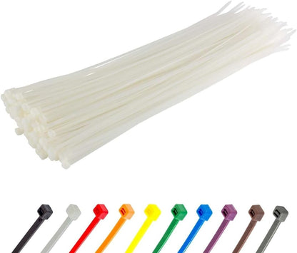 GTSE 10 Inch White/Clear Zip Ties, 100 Pack, 18lb Strength, UV Resistant Long Nylon Cable Ties