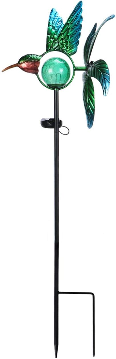 Afirst Solar Hummingbird Wind Spinner, Metal Kinetic Garden Stake Lights Wind Spinners, Outdoor