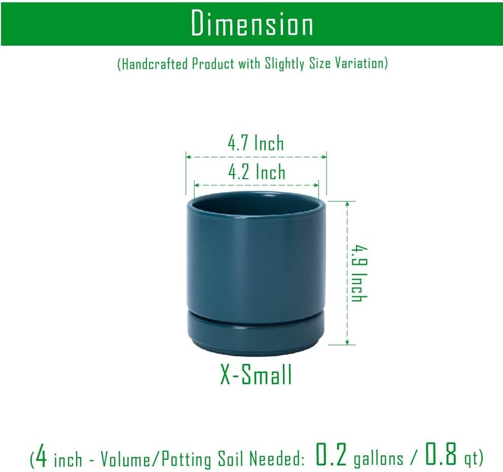 D'vine Dev Set of 2 Plants Pots, 4.7 Inch Ceramic Planter Pot for Plants with Drainage Hole and