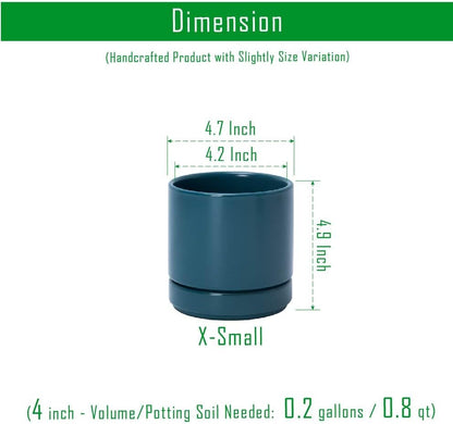D'vine Dev Set of 2 Plants Pots, 4.7 Inch Ceramic Planter Pot for Plants with Drainage Hole and