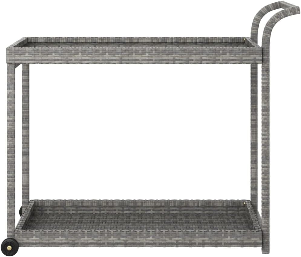 Outdoor Rolling Wicker Bar Cart with Storage Shelves, Portable Bar Cart with Wheels, Patio Kitchen