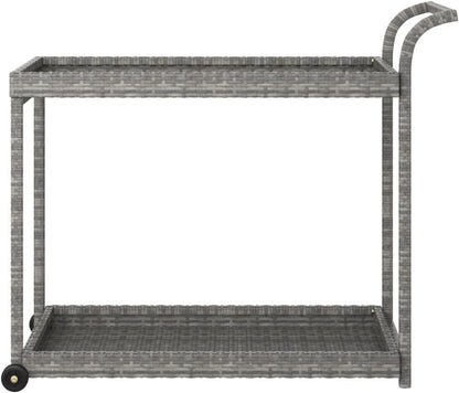 Outdoor Rolling Wicker Bar Cart with Storage Shelves, Portable Bar Cart with Wheels, Patio Kitchen