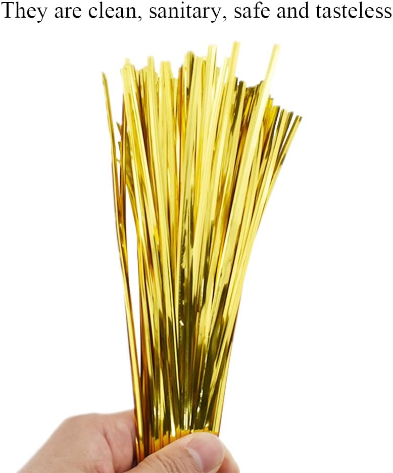 HAHIYO 300Pcs 8inches Gold Metal Twist Ties Bread Candy Coffee Bag Ties Plant Garden Twist Ties for