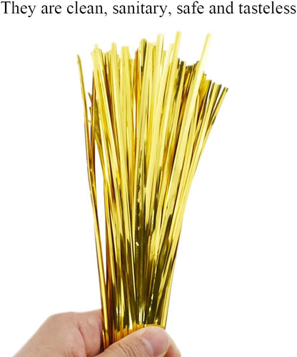HAHIYO 300Pcs 8inches Gold Metal Twist Ties Bread Candy Coffee Bag Ties Plant Garden Twist Ties for