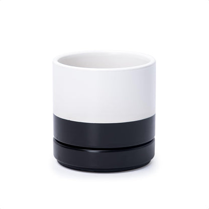 D'vine Dev 4.7 Inch Ceramic Planter Pot with Drainage Hole and Saucer, Indoor Cylinder Round